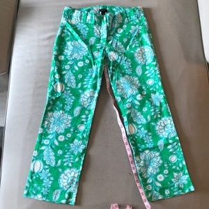 Green and blue floral patterned capris J. Crew